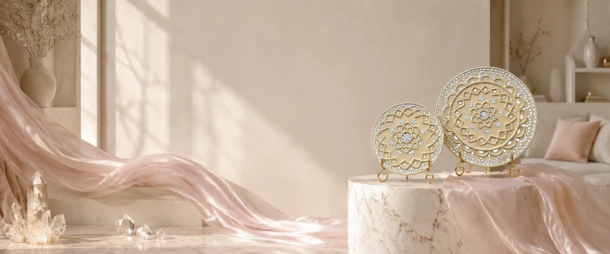 Everly White mirror-inlay plates styled together