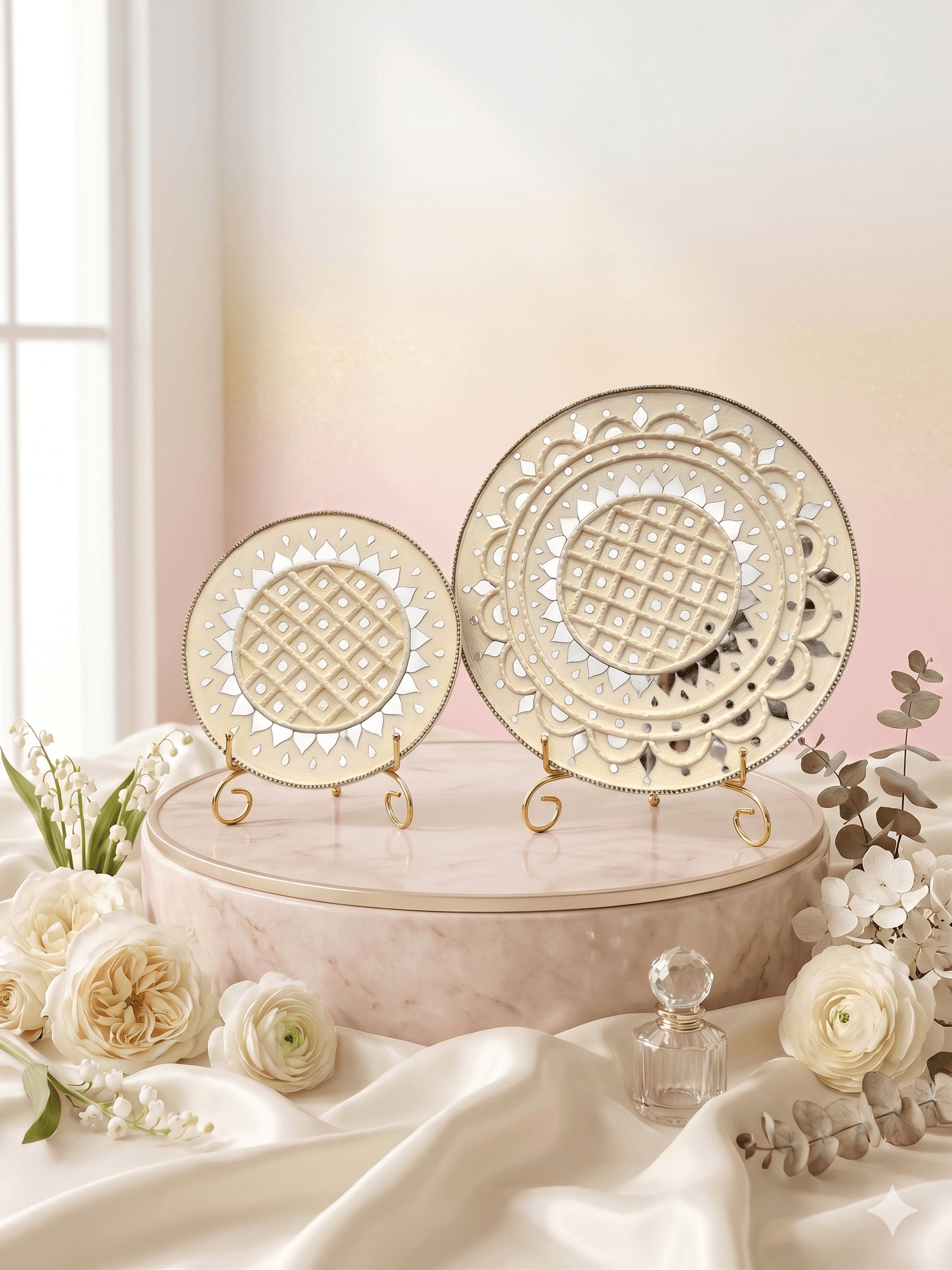 Everly White plates on a marble counter